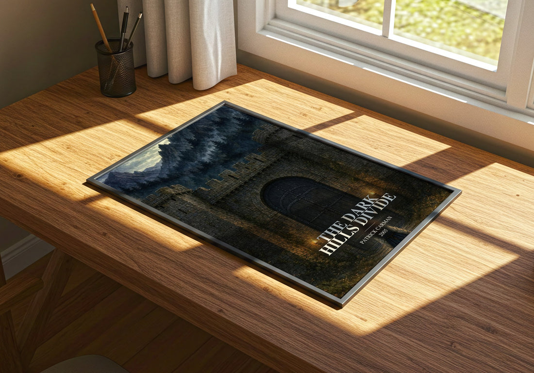 The Dark Hills divide watercolour book poster framed on wall – fantasy wall art