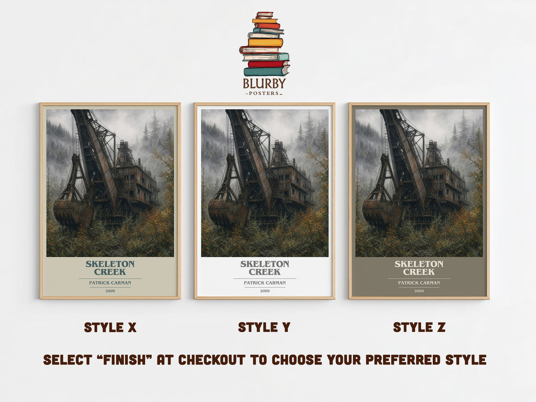 Skeleton Creek book cover print in frame leaning in hallway – mystery wall art (mockup)