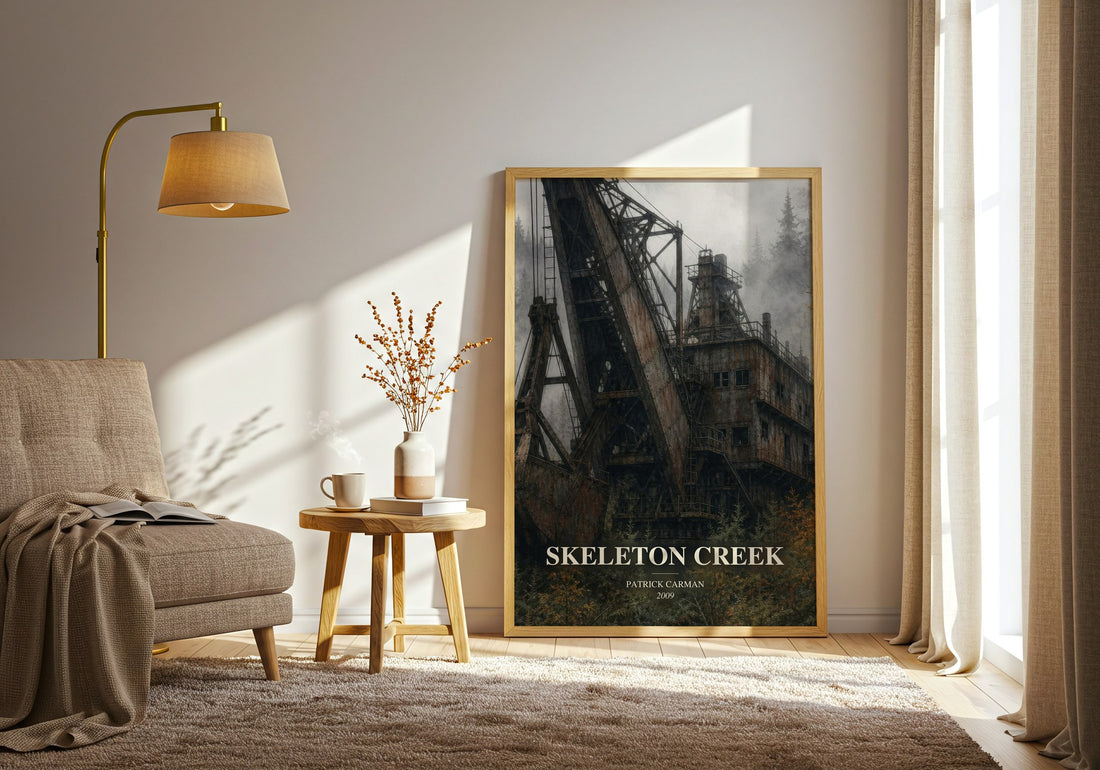 Skeleton Creek watercolour print in frame leaning in hallway – mystery wall art