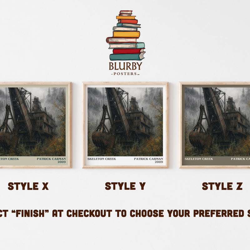 Skeleton Creek literary print in frame leaning in hallway – mystery wall art