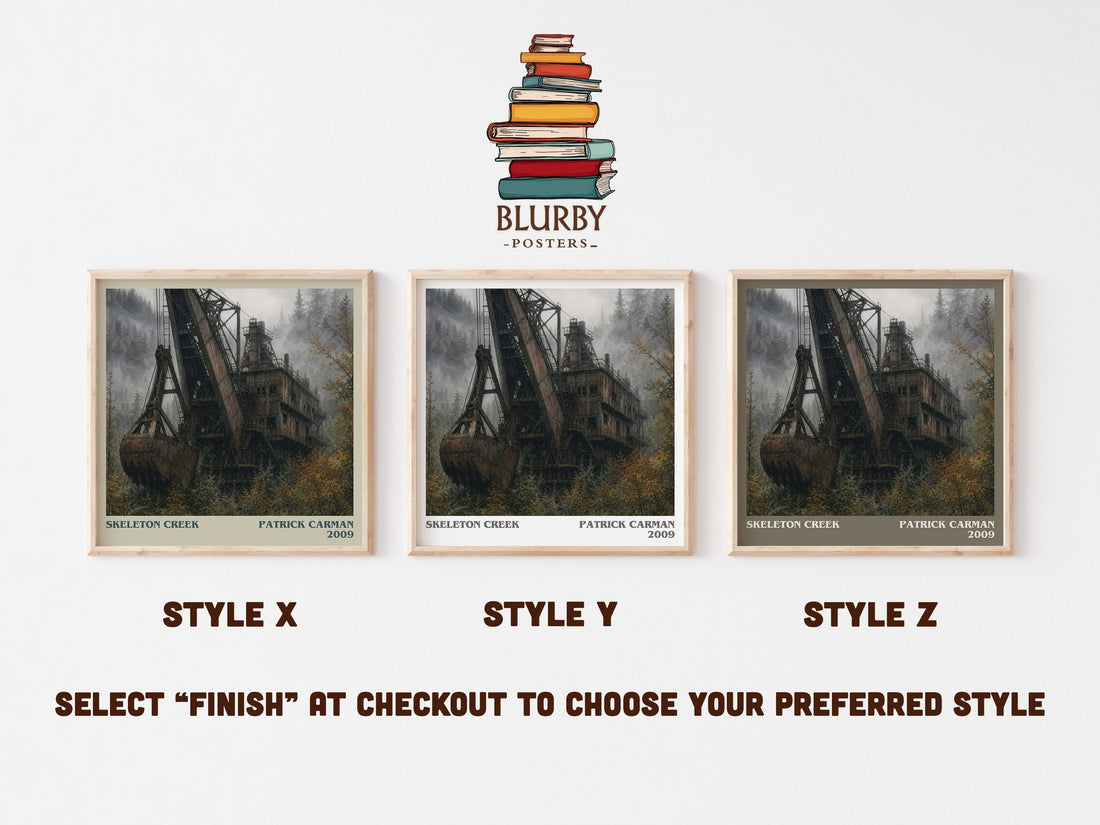 Skeleton Creek literary print in frame leaning in hallway – mystery wall art (mockup)