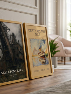 Skeleton Creek watercolour print framed by window – literary home decor