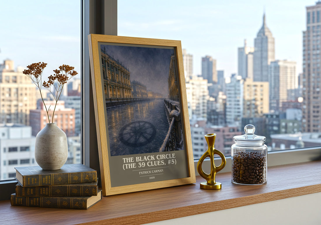 The Black Circle (The 39 Clues, #5) book cover print framed by window – literary home decor