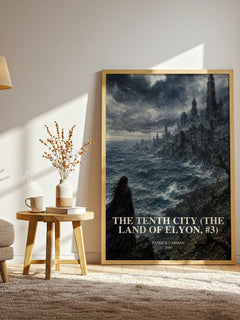 The Tenth City (The Land of Elyon, #3) watercolour print in frame leaning in hallway – fantasy wall art