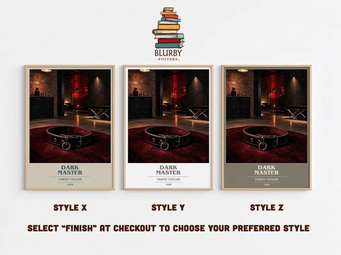 Dark Master book cover print in frame leaning in hallway – romance wall art (mockup)