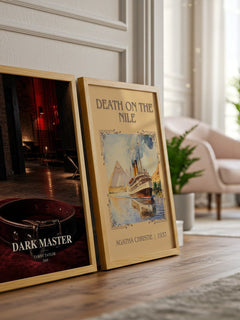 Dark Master watercolour print framed by window – literary home decor
