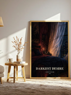 Darkest desire watercolour print in frame leaning in hallway – romance wall art
