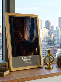 Darkest desire book cover print framed by window – literary home decor