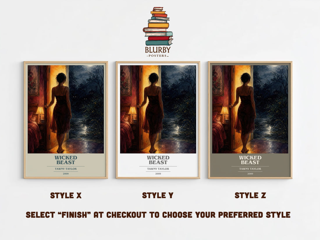 Wicked beast book cover print in frame leaning in hallway – romance wall art (mockup)