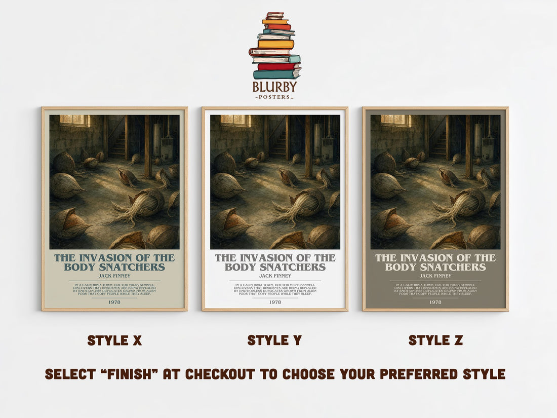 The Invasion of the Body Snatchers bookish print in frame leaning in hallway – sci fi wall art (mockup)