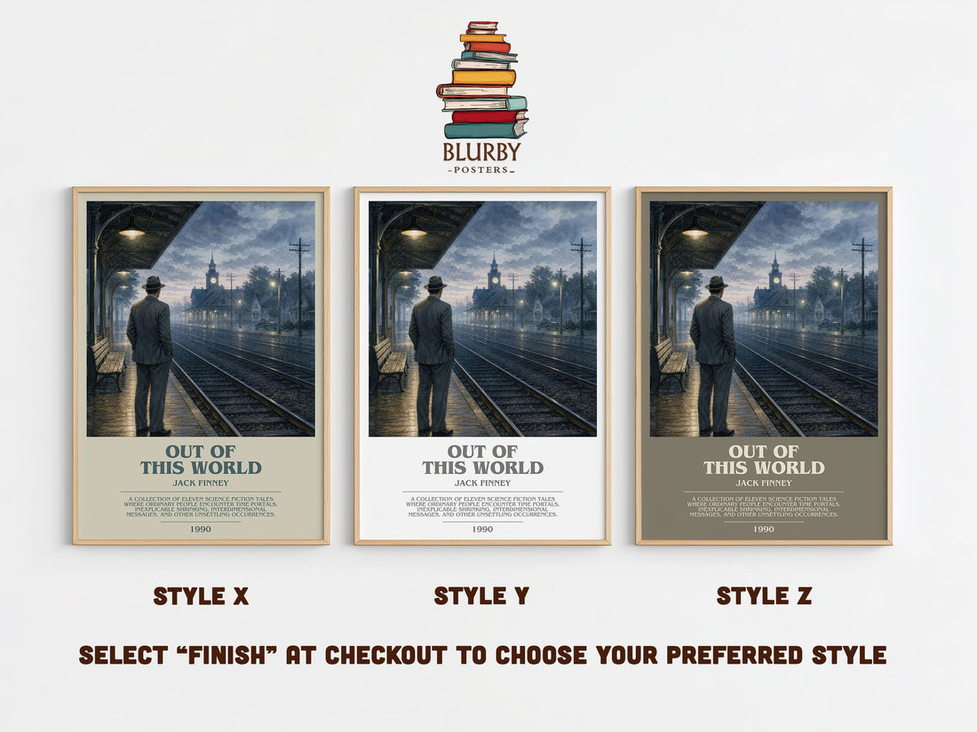 Out of this world bookish print in frame leaning in hallway – sci fi wall art (mockup)