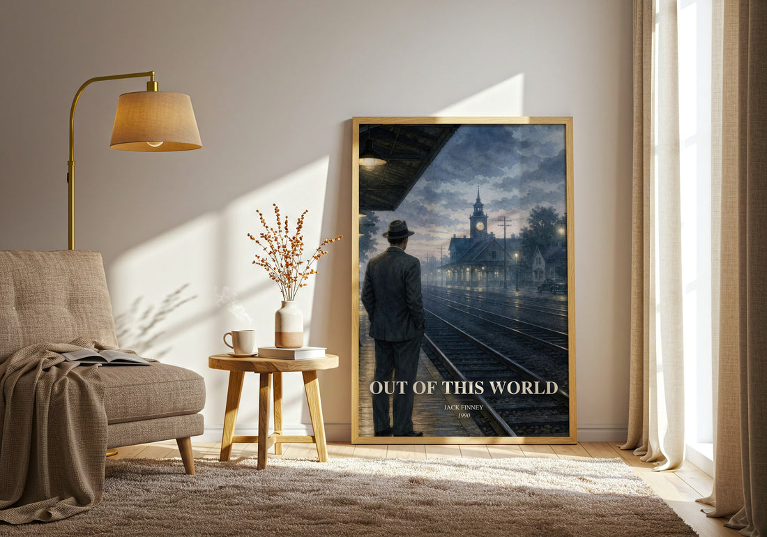 Out of this world watercolour print in frame leaning in hallway – sci fi wall art