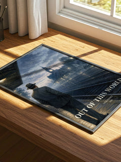 Out of this world watercolour book poster framed on wall – sci fi wall art