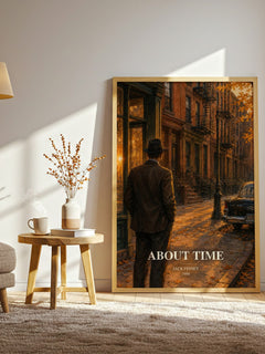 About time watercolour print in frame leaning in hallway – sci fi wall art