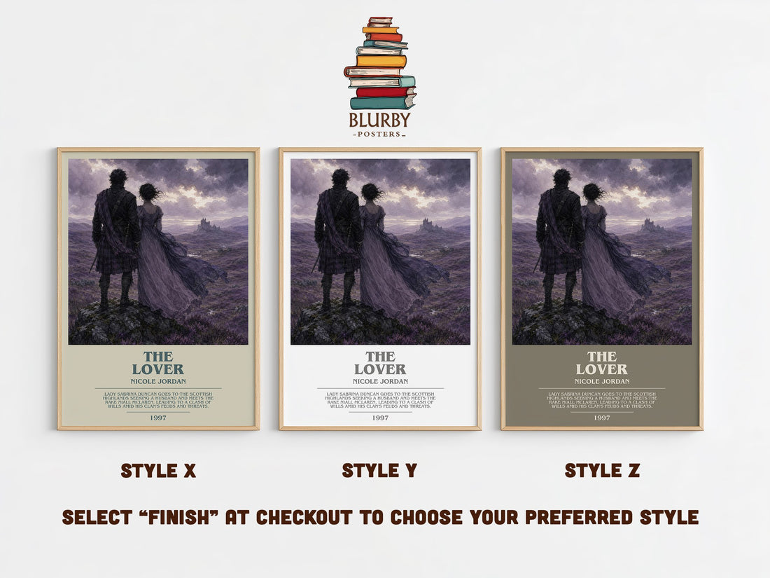 The Lover bookish print in frame leaning in hallway – romance wall art (mockup)