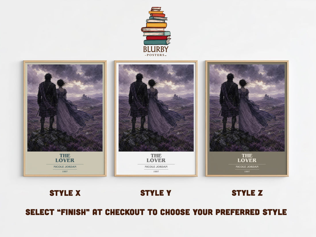 The Lover book cover print in frame leaning in hallway – romance wall art (mockup)