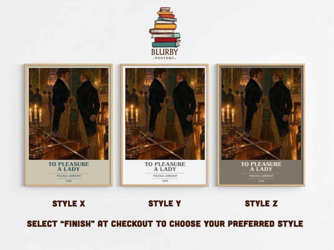 To Pleasure A Lady book cover print in frame leaning in hallway – romance wall art (mockup)
