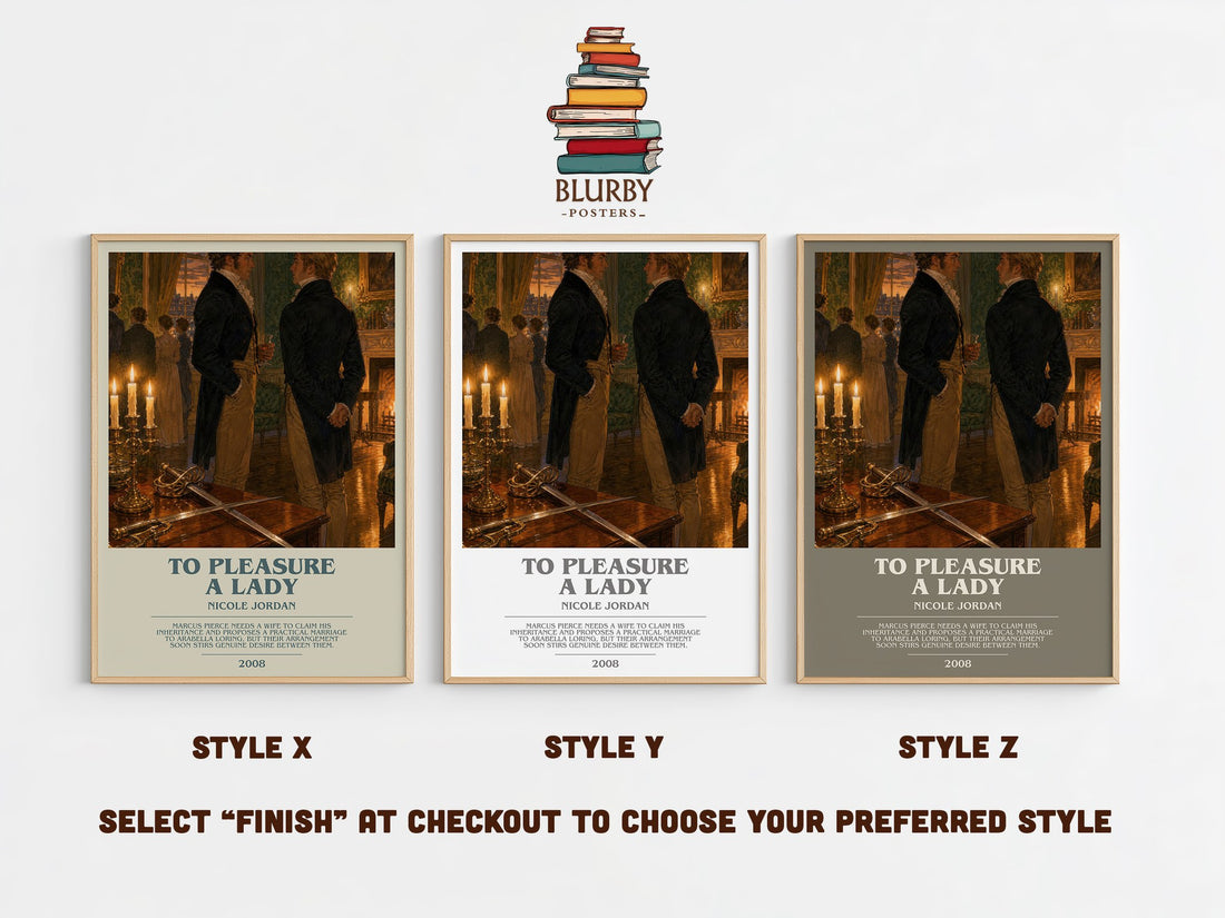 To Pleasure A Lady bookish print in frame leaning in hallway – romance wall art (mockup)
