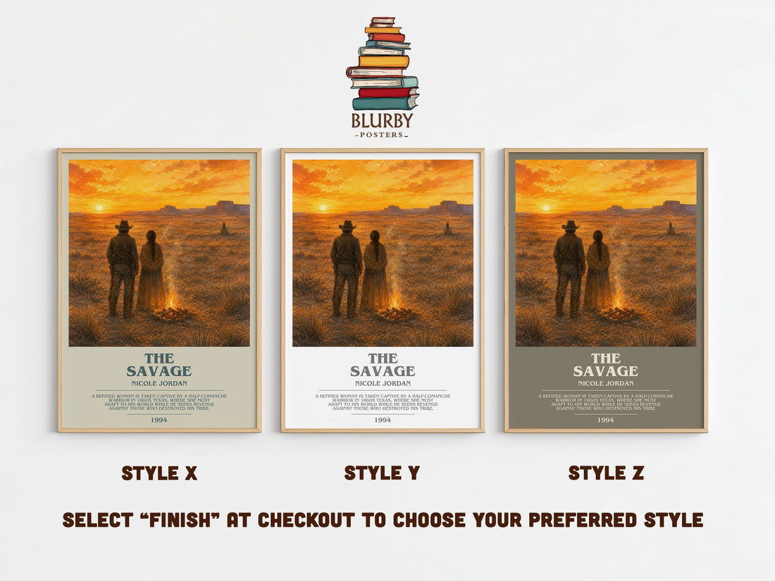 The Savage bookish print in frame leaning in hallway – romance wall art (mockup)