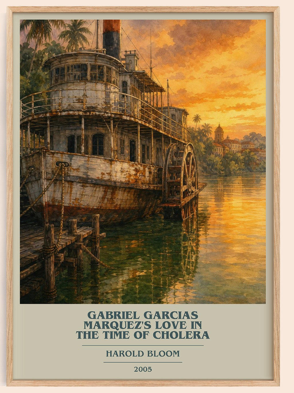 Gabriel Garcias Marquez's Love In The Time Of Cholera book cover book poster by Harold Bloom – framed literary art print