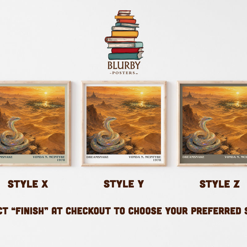 Dreamsnake literary print in frame leaning in hallway – sci fi wall art