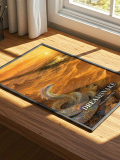 Dreamsnake watercolour book poster framed on wall – sci fi wall art