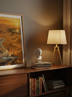 Dreamsnake watercolour print on bookshelf – Vonda N. McIntyre fan gift