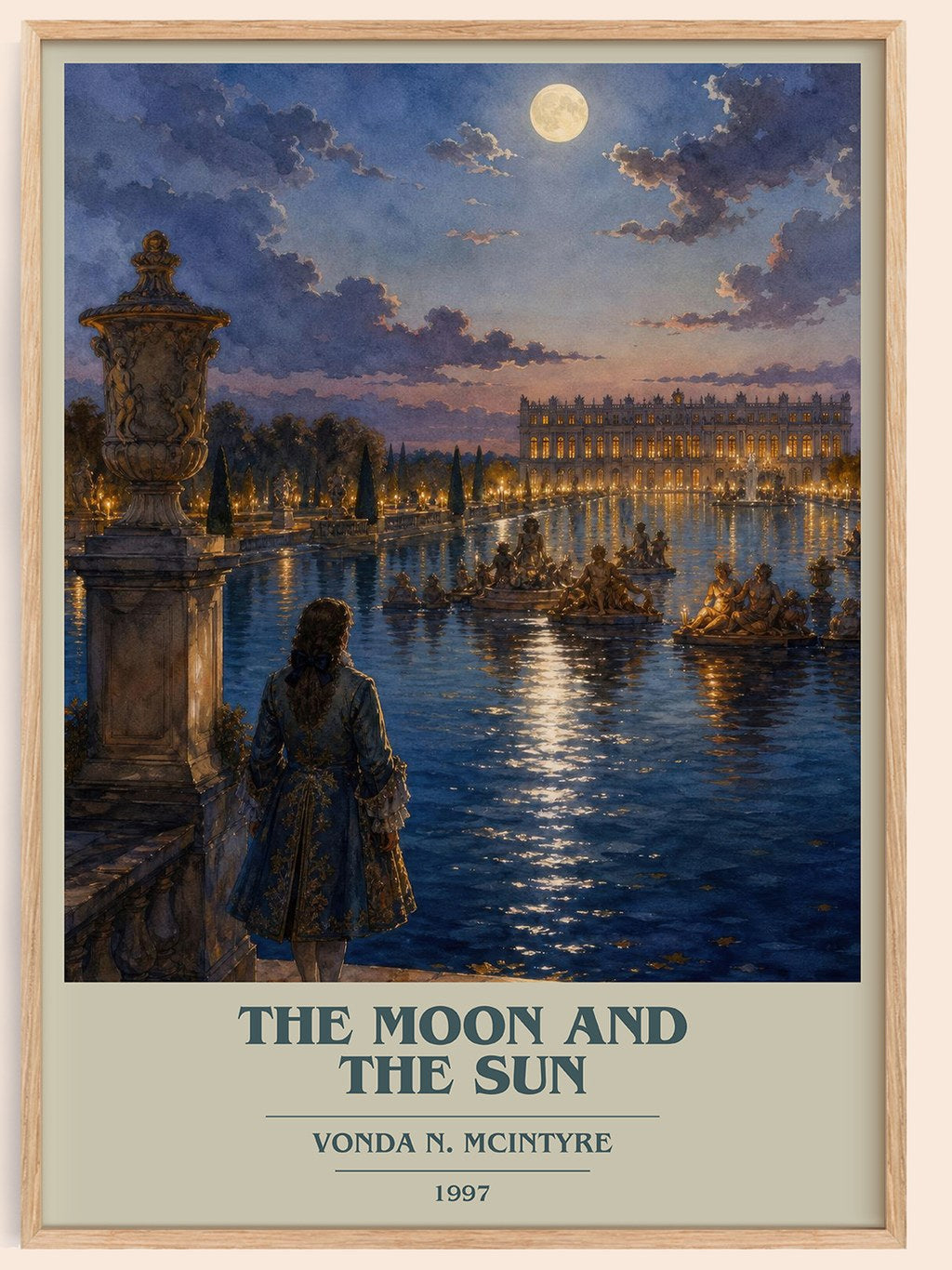 The Moon and the Sun book cover book poster by Vonda N. McIntyre – framed literary art print