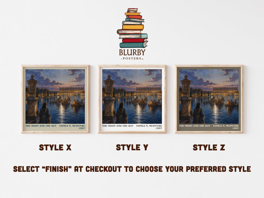 The Moon and the Sun literary print in frame leaning in hallway – fantasy wall art (mockup)
