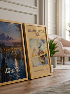 The Moon and the Sun watercolour print framed by window – literary home decor