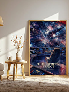The Entropy Effect watercolour print in frame leaning in hallway – sci fi wall art