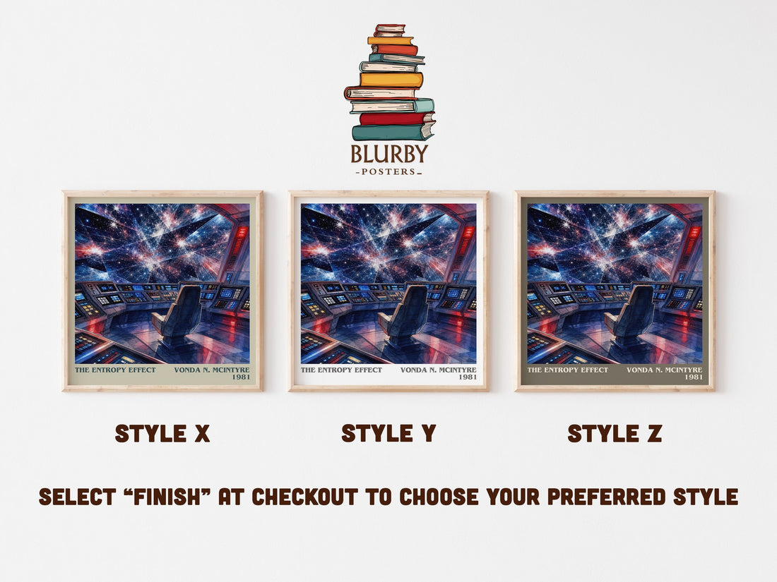 The Entropy Effect literary print in frame leaning in hallway – sci fi wall art (mockup)