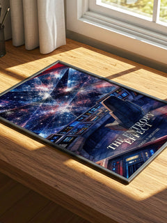 The Entropy Effect watercolour book poster framed on wall – sci fi wall art