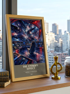 The Entropy Effect book cover print framed by window – literary home decor