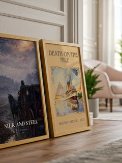 Silk and Steel watercolour print framed by window – literary home decor