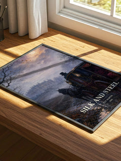 Silk and Steel watercolour book poster framed on wall – romance wall art
