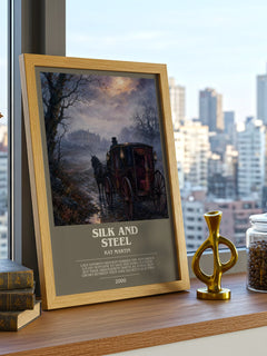Silk and Steel bookish print framed by window – literary home decor
