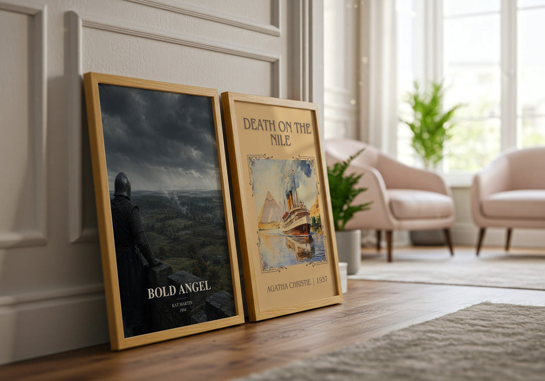 Bold Angel watercolour print framed by window – literary home decor