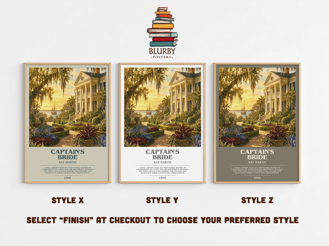 Captain's bride bookish print in frame leaning in hallway – romance wall art (mockup)