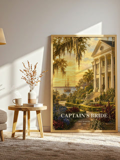 Captain's bride watercolour print in frame leaning in hallway – romance wall art