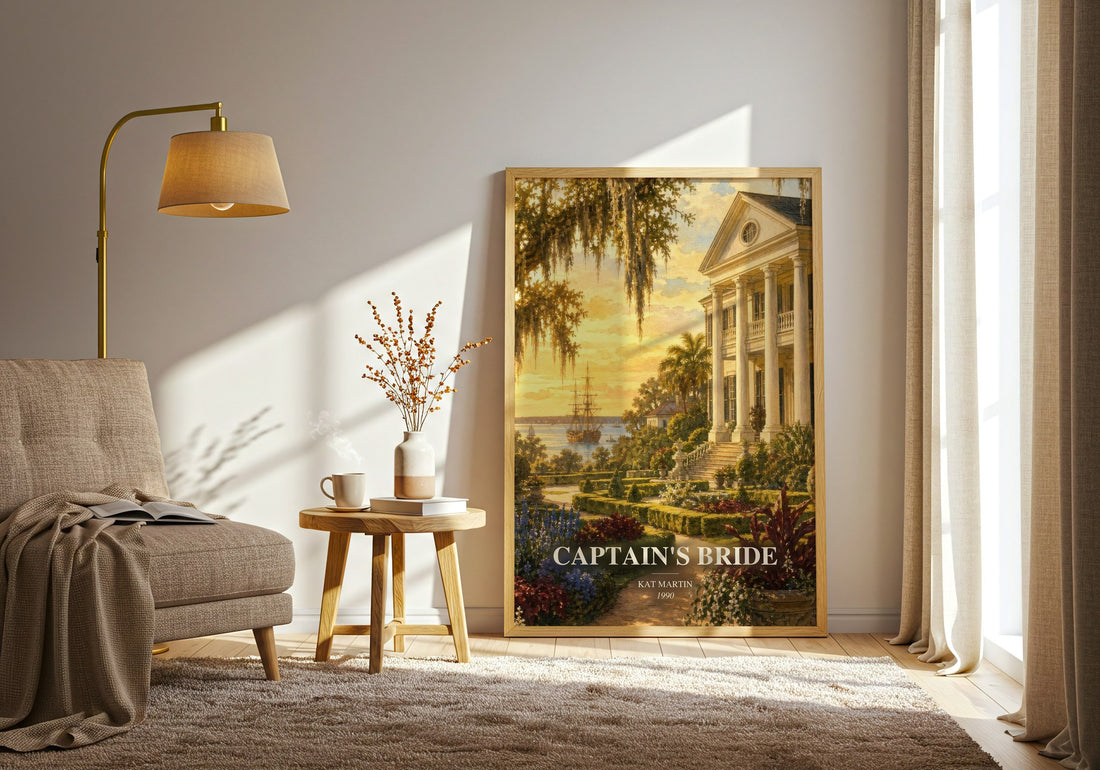 Captain's bride watercolour print in frame leaning in hallway – romance wall art