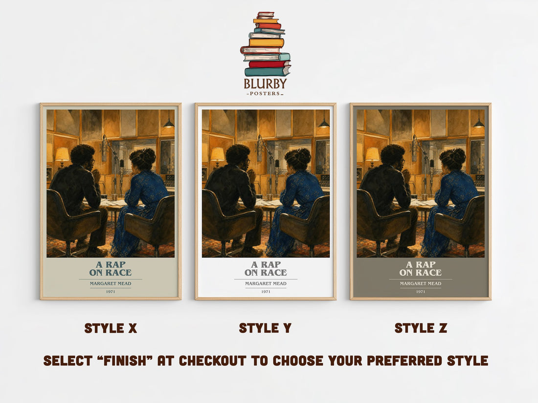 A rap on race book cover print in frame leaning in hallway – non fiction wall art (mockup)