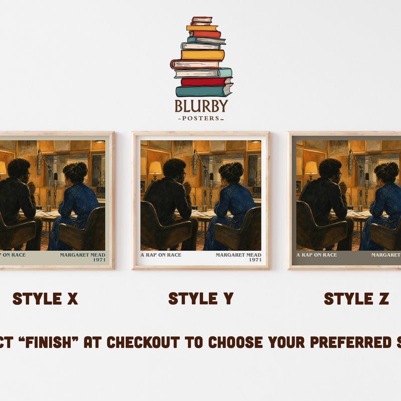 A rap on race literary print in frame leaning in hallway – non fiction wall art