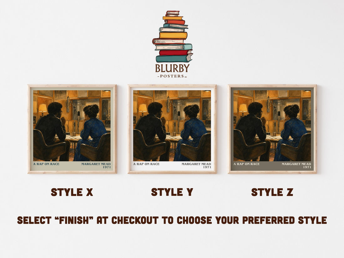 A rap on race literary print in frame leaning in hallway – non fiction wall art (mockup)