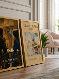 A rap on race watercolour print framed by window – literary home decor
