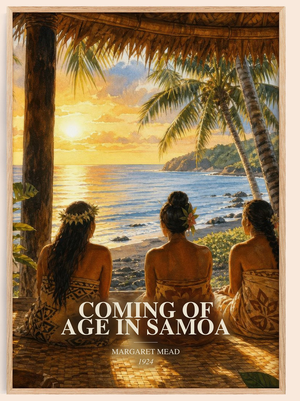 Coming of age in Samoa watercolour book poster by Margaret Mead – framed literary art print