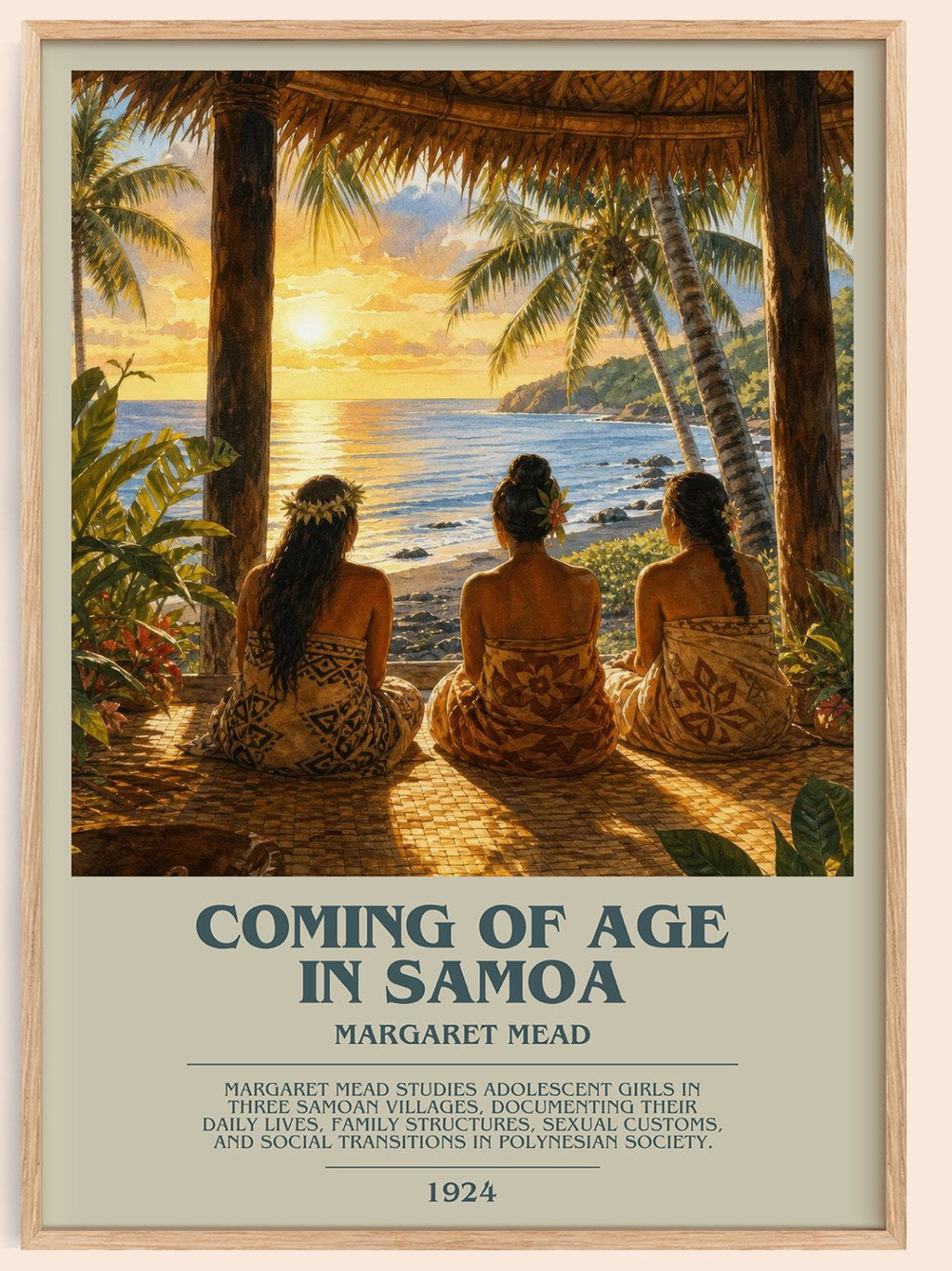 Coming of age in Samoa bookish book poster by Margaret Mead – framed literary art print