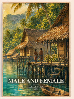 Male and female watercolour book poster by Margaret Mead – framed literary art print