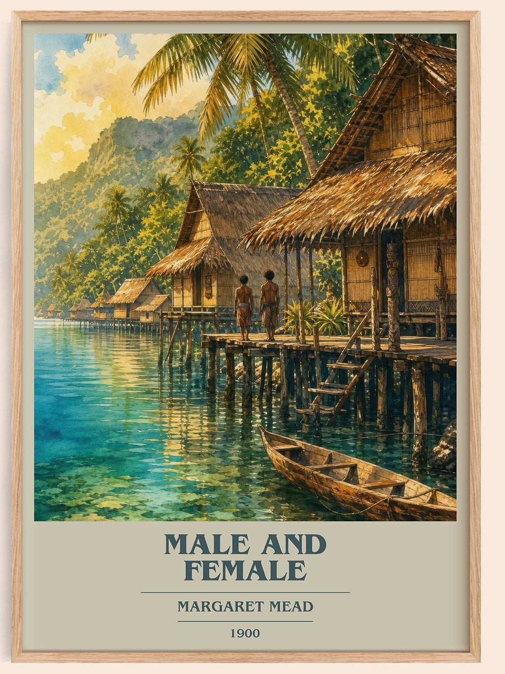 Male and female book cover book poster by Margaret Mead – framed literary art print