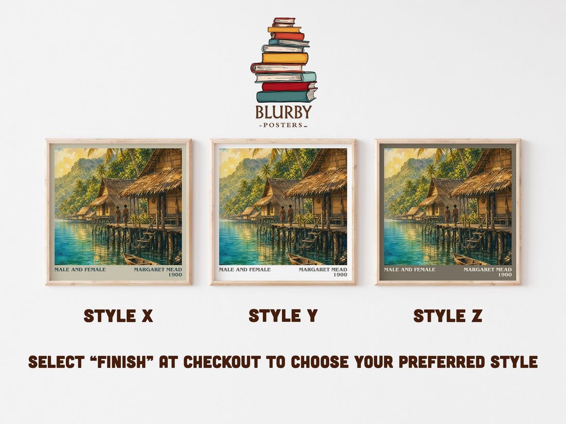 Male and female literary print in frame leaning in hallway – non fiction wall art (mockup)